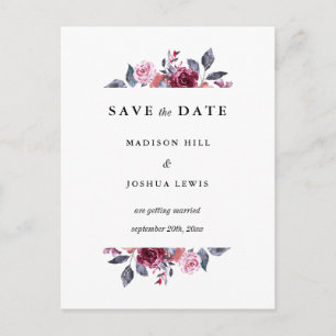 Bourgondische Herfst bloemenbruiloft Save the Date Briefkaart