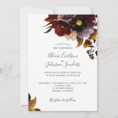 Bourgondische herfst bloemenrustiek elegant script kaart (Voorkant)