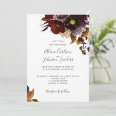 Bourgondische herfst bloemenrustiek elegant script kaart (Staand voorkant)