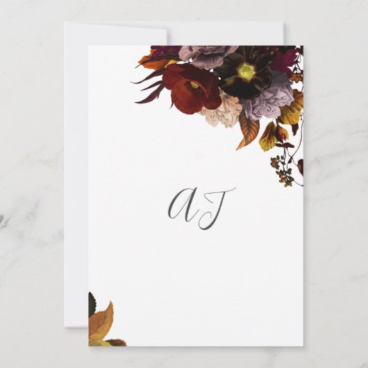 Bourgondische herfst bloemenrustiek elegant script kaart (Achterkant)