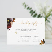 Bourgondische herfst bloemenrustieke chique bruilo RSVP kaartje (Staand voorkant)