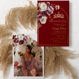 Bourgondische herfst bloemige herfst Quinceanera f Folie Uitnodiging