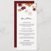 Bourgondische herfst boho bloemige trouwmenu kaart (Voorkant / Achterkant)