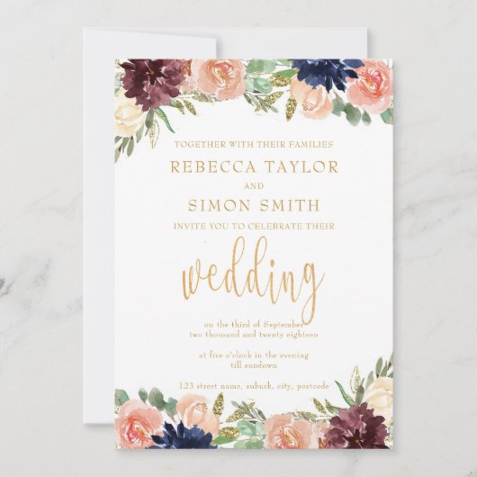 Bourgondische herfst bruiloft kaart (Voorkant)