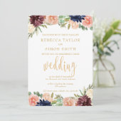 Bourgondische herfst bruiloft kaart (Staand voorkant)