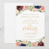 Bourgondische herfst bruiloft kaart (Voorkant / Achterkant)