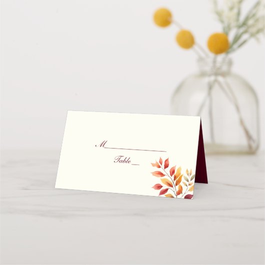 Bourgondische herfst bruiloft plaatskaartje (Voorkant)