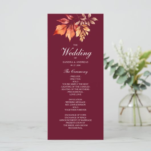 Bourgondische herfst bruiloft programmakaart (Staand voorkant)