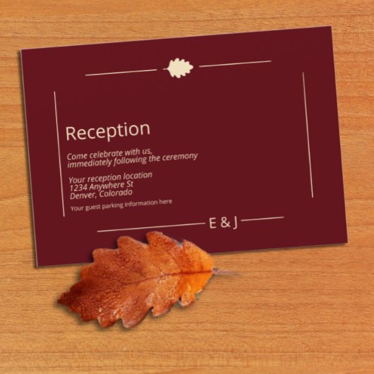 Bourgondische herfst bruiloftsreceptie informatiekaartje