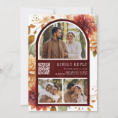 Bourgondische Herfst Dahlia Mason Jar QR Code Brui Kaart (Achterkant)