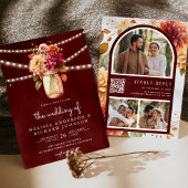 Bourgondische Herfst Dahlia Mason Jar QR Code Brui Kaart