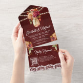 Bourgondische Herfst Dahlia Metselwerk Pot QR Code All In One Uitnodiging (Afscheurbaar)