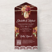 Bourgondische Herfst Dahlia Metselwerk Pot QR Code All In One Uitnodiging (Binnen)