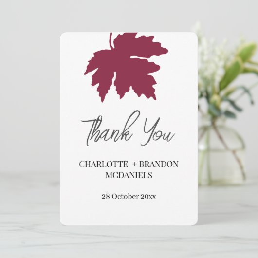 Bourgondische Herfst Esdoren Bruiloft Dank Je  Bedankkaart (Staand voorkant)