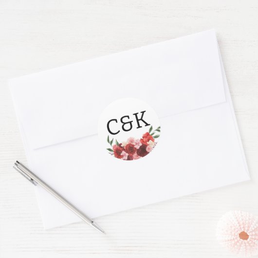 Bourgondische Herfst Floral Wedding Classic ronde  Ronde Sticker (Envelop)