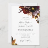 Bourgondische herfst herfst bloemenrustieke bruilo kaart (Voorkant)