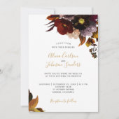 Bourgondische herfst herfst bloemenrustieke bruilo kaart (Voorkant)