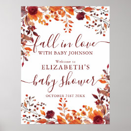 Bourgondische Herfst in liefde Baby shower welkoms Poster