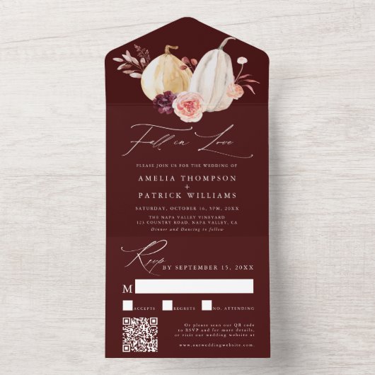 Bourgondische Herfst in liefde Pompoen herfstbruil All In One Uitnodiging (Binnen)