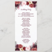 Bourgondische Herfst Marsala Blush Pioen Trouwprog Programmakaart (Achterkant)