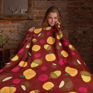 Bourgondische Herfst Pompoen Bessen Kastanje Patro Fleece Deken