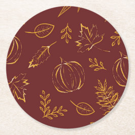 Bourgondische Herfst pompoenen & bladeren Thanksgi Ronde Kartonnen Onderzetter