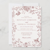 Bourgondische Herfst Toile de Jouy Bloemen Huweli Kaart (Voorkant)