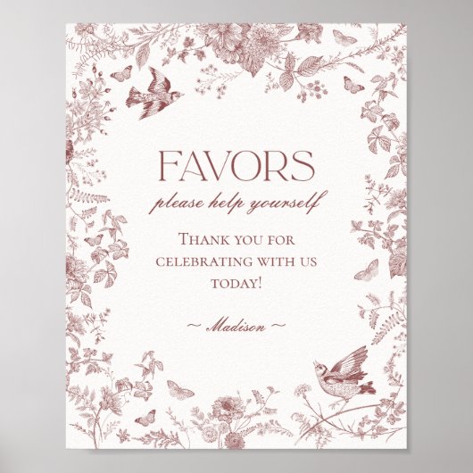 Bourgondische Herfst Toile de Jouy Floral Favors S Poster (Voorkant)