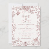 Bourgondische Herfst Toile De Jouy Floral Save the Kaart (Voorkant)