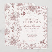 Bourgondische Herfst Toile de Jouy Floral Verjaard Kaart (Voorkant / Achterkant)