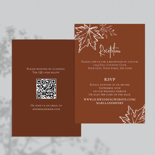 Bourgondische herfst verlaat QR-code RSVP-bruiloft Informatiekaartje