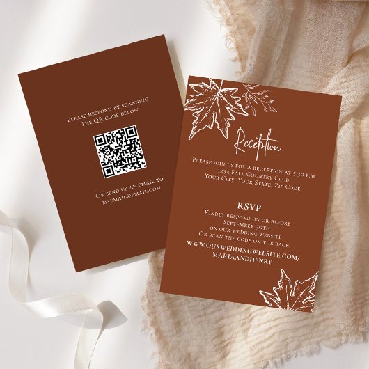 Bourgondische herfst verlaat QR-code RSVP-bruiloft Informatiekaartje