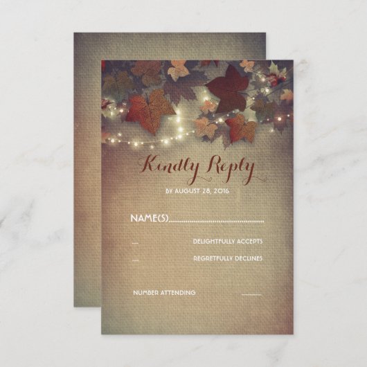 Bourgondische herfst verlaat rustieke bruiloft RSV RSVP Kaartje (Voorkant / Achterkant)