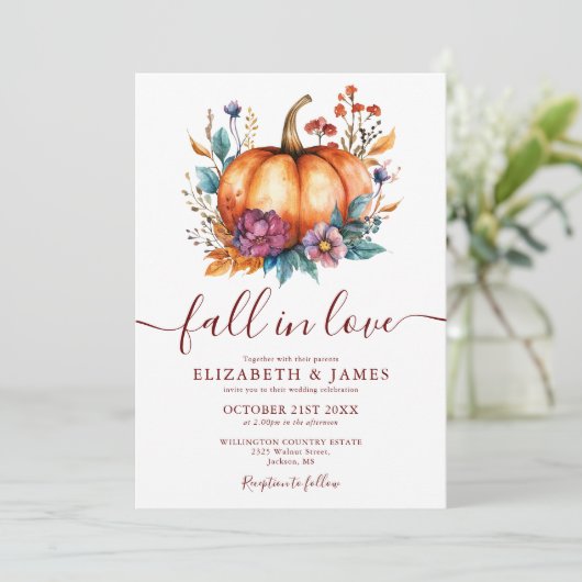 Bourgondische Herfst Verliefd Pompoen QR Code Huwe Kaart (Staand voorkant)