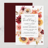 Bourgondische Herfst Wild Floral Zonnebloemen brui Kaart (Voorkant / Achterkant)