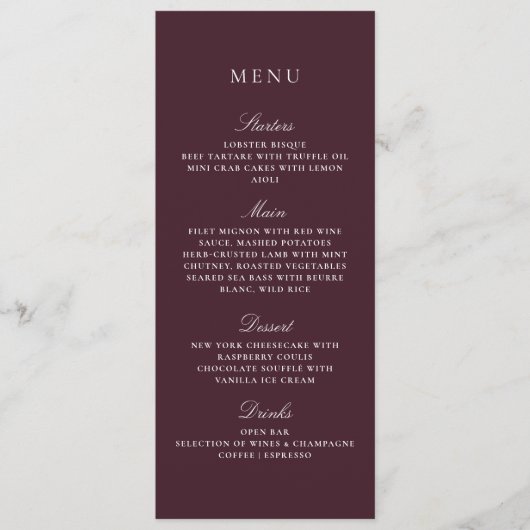 Bourgondische Herfst Winter Elegant Wedding Menu (Voorkant)