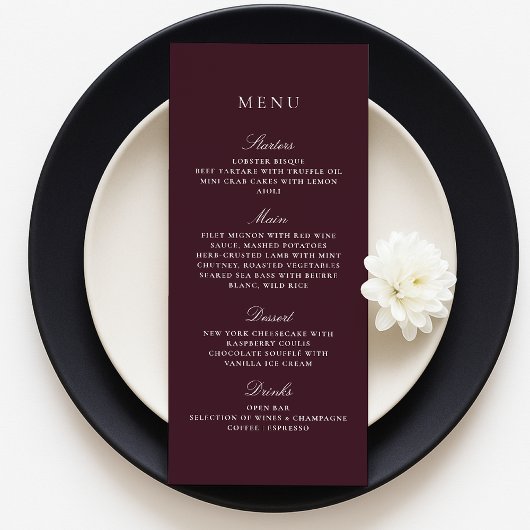 Bourgondische Herfst Winter Elegant Wedding Menu