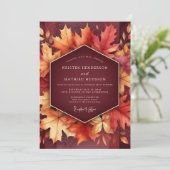 Bourgondische herfstblad bloeiende bruiloft kaart (Staand voorkant)