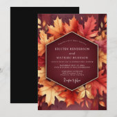 Bourgondische herfstblad bloeiende bruiloft kaart (Voorkant / Achterkant)
