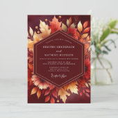Bourgondische herfstbladeren bruiloft kaart (Staand voorkant)