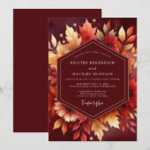 Bourgondische herfstbladeren bruiloft kaart (Voorkant / Achterkant)