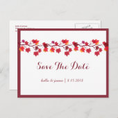 Bourgondische herfstbladeren bruiloft Save the Dat Aankondigingskaart (Voorkant / Achterkant)