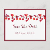 Bourgondische herfstbladeren bruiloft Save the Dat Aankondigingskaart (Voorkant)