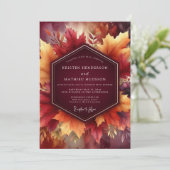 Bourgondische herfstbladeren bruiloftsfeest kaart (Staand voorkant)