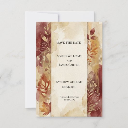 Bourgondische Herfstbladeren Save The Date Kaart (Voorkant)