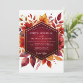 Bourgondische herfstbloei bruiloft kaart (Staand voorkant)
