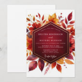 Bourgondische herfstbloei bruiloft kaart (Voorkant / Achterkant)