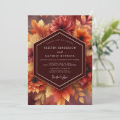 Bourgondische herfstbloei bruiloft kaart (Staand voorkant)
