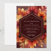 Bourgondische herfstbloei bruiloft kaart (Voorkant / Achterkant)
