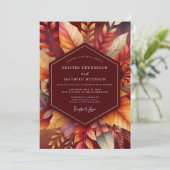 Bourgondische herfstbloeiende bruiloft kaart (Staand voorkant)
